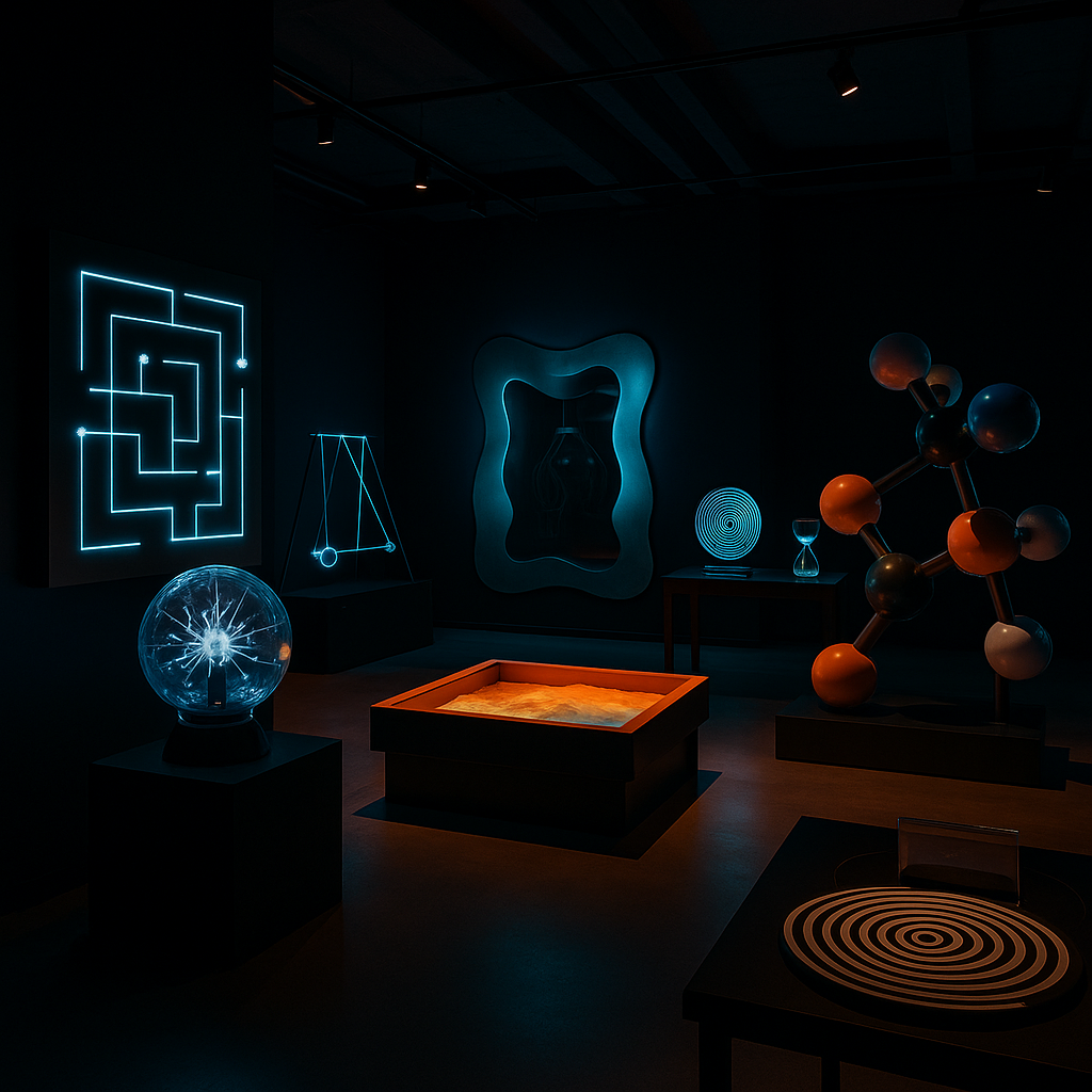 Copil experimentează pendulul lui Newton la un stand